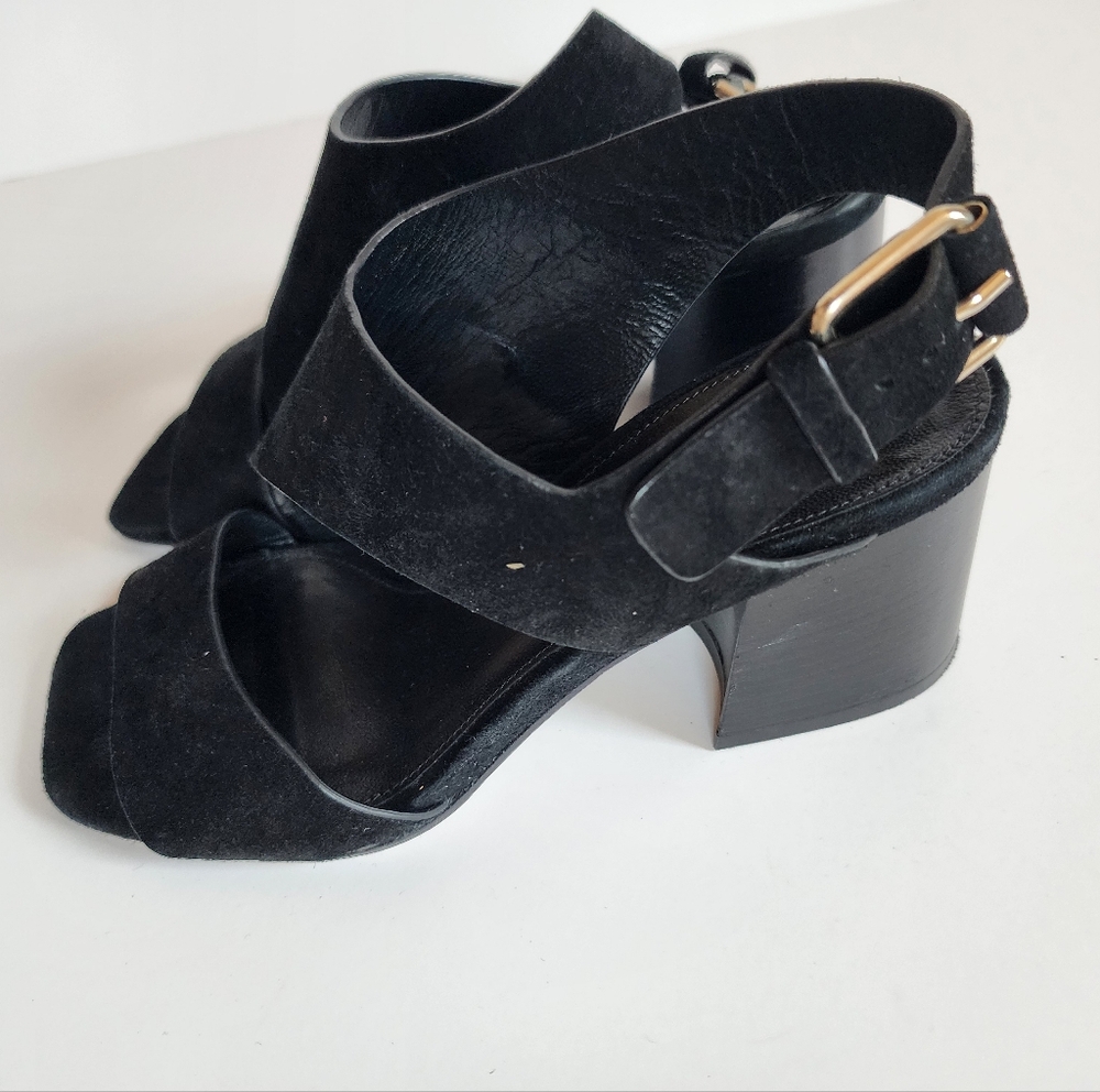 Tamara Mellon Black Leather Suede Heeled Sandals